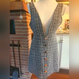 Black and white tweed button front dress, size medium